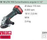 W18 Ltx 115 - Esmerilhadeira angular 4.1/2